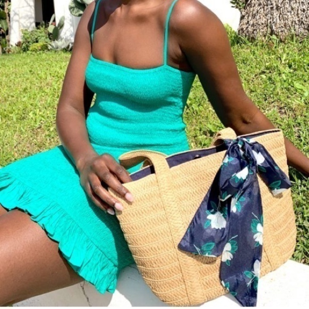 Draper James Straw Bag with Floral Scarf NWT